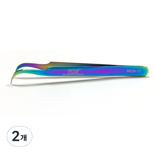비투스 속눈썹 핀셋 MCS-15, 2개, 레인보우