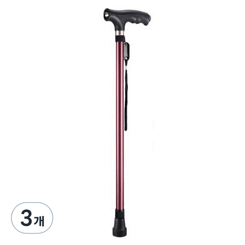 마샤투 LED 높이조절 미끄럼방지 노인 지팡이, 레드, 3개