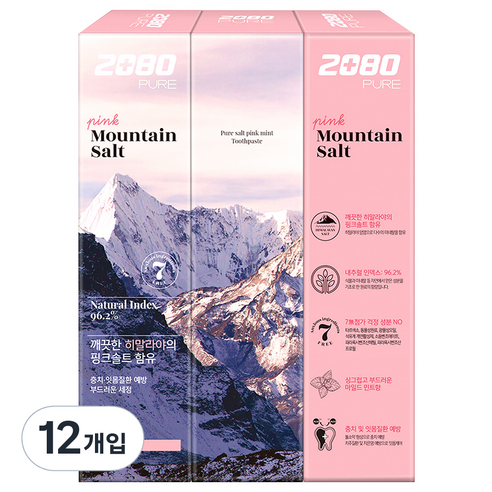2080 퓨어 마운틴 핑크 솔트 치약, 120g, 12개