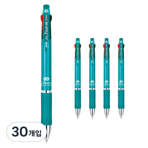 자바펜 제트3볼 M 멀티펜 0.38mm, 민트, 30개입