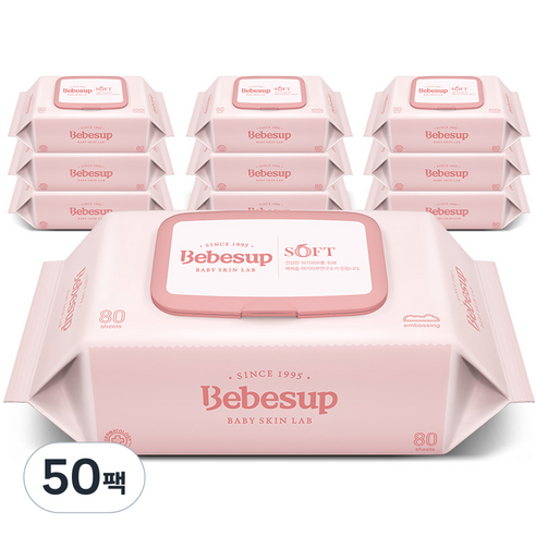 베베숲 소프트 물티슈 캡형, 80매, 50팩
