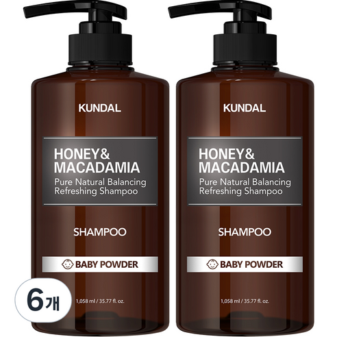 쿤달 네이처 샴푸 베이비파우더향, 1.058L, 6개