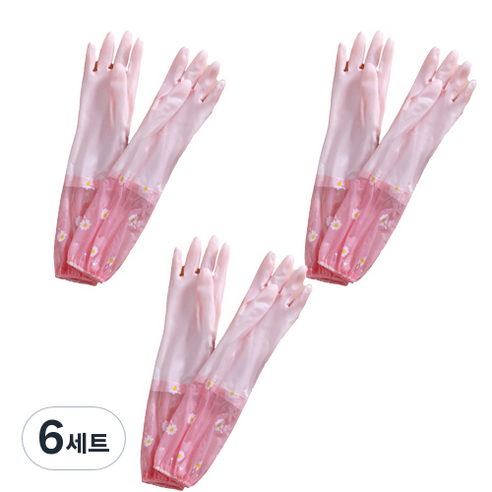 리즈제이니 라텍스 고무장갑 FREE, 22 벨벳(핑크) 젤리 롱빔, 6세트