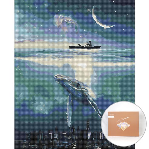 아트조이 DIY 보석 십자수 캔버스형 50 x 40 cm, 고래와 바다, 1세트
