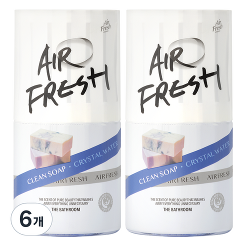 에어후레쉬 크리스탈워터 화장실용 방향제 클린비누향 본품, 6개, 400ml