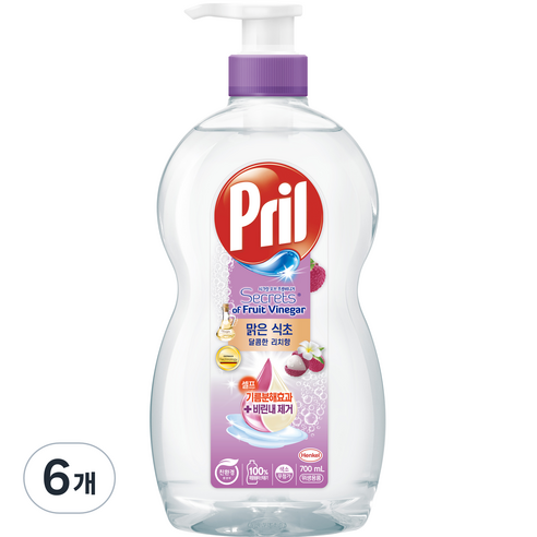 프릴 맑은식초 주방세제 달콤한 리치향, 700ml, 6개