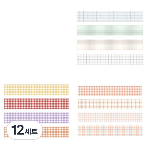 체크 패턴 컬러 마스킹테이프 20mm x 20m 4종 세트, 12세트, 13 라이트체크, 컬러마크, 피치