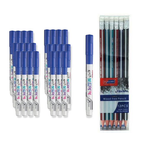 모나미 화이트 보드마카 FINE 24p +스카이글로리 삼각지우개 연필 12p 세트, 청색, 1세트