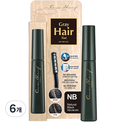 동성제약 오마샤리프 헤어 틴트 마스카라 15ml, 자연스러운 흑색, 6개
