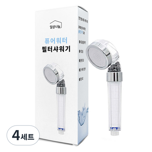 일상나눔 퓨어워터 필터 샤워기 헤드 + 필터 세트, 4개, 혼합색상