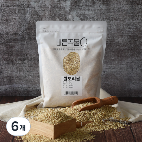 바른곡물 국산 쌀보리쌀, 1kg, 6개