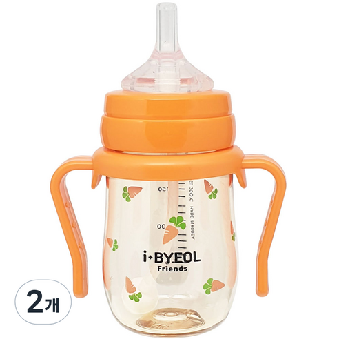 아이별프렌즈 유아용 PPSU 캐럿 추 빨대컵 180ml, 오렌지, 2개