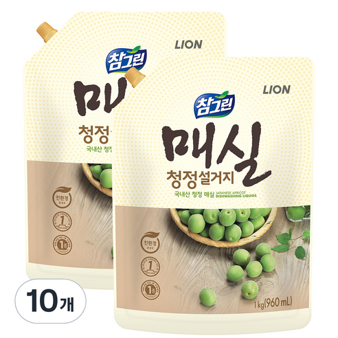 참그린 매실 청정 설거지 세제 리필, 10개, 960ml