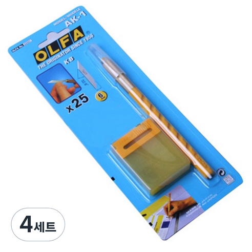 올파 디자인컷터칼 AK-1 + 컷터날 6mm 25p, 혼합 색상, 4세트
