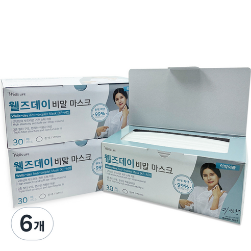 웰즈데이비말마스크(KF-AD)(흰색), 6개, 화이트, 30개입