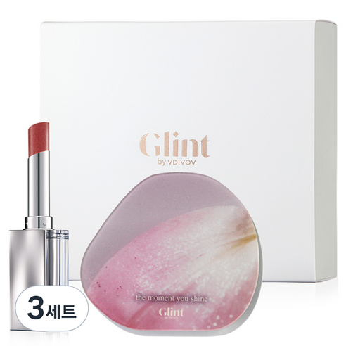 Glint 글로우 립밤 + 무드 미니 거울 기프트 세트, 08 번트 로즈(립밤), 3세트