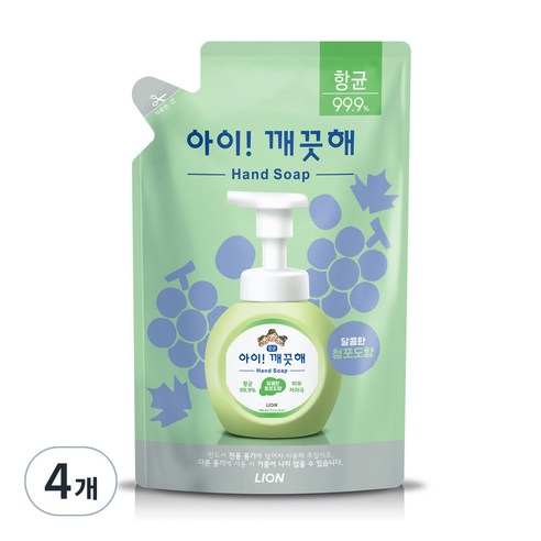 아이깨끗해 향균 폼 핸드솝 리필형 청포도향, 450ml, 4개