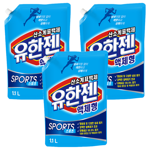 유한젠 스포츠 산소계 표백제 액체형 리필, 1.1L, 3개