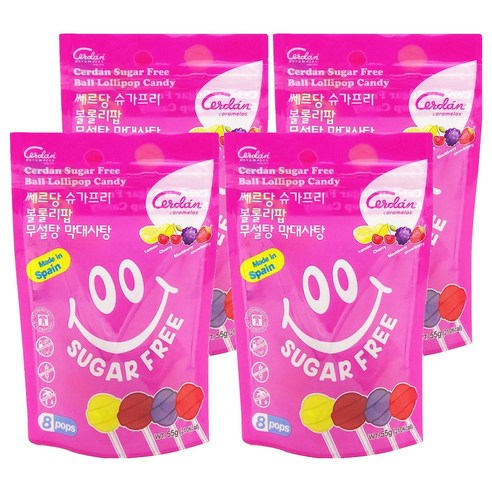 쎄르당 슈가프리 볼롤리팝 무설탕 막대사탕 8p, 55g, 4개