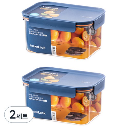 락앤락 비스프리 모듈러 플러스 직사각 밀폐용기 네이비, 2세트, 1.5L (2P)