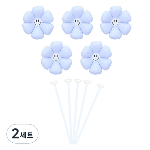 피앤비유니티 무광스마일 데이지 풍선 5p + 스틱 5p 세트, 03 라벤다, 2세트