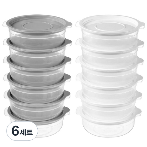 코멧 키친 전자레인지용 보관용기 450ml, 6세트, 그레이6개+화이트6개