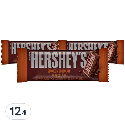 허쉬 쿠키 앤 초코 초콜릿, 40g, 12개