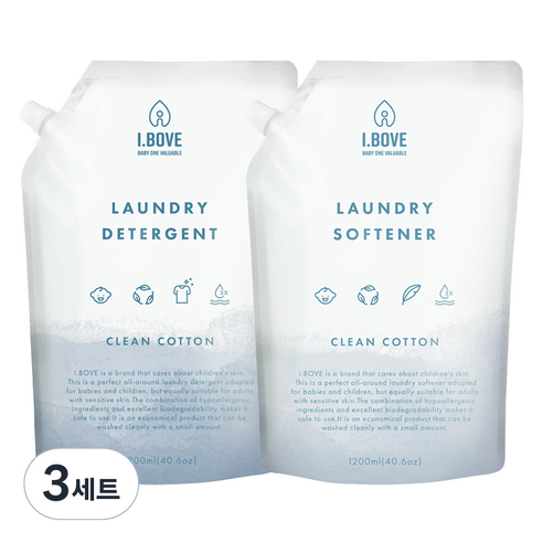 아이보브 유아용 고농축 세탁 세제 1.2L + 유연제 1.2L 리필 세트, 3세트