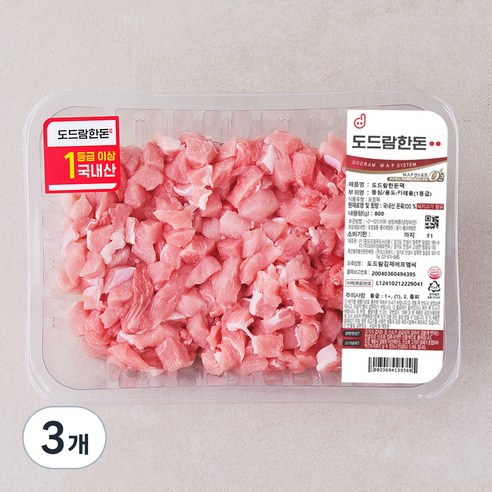 도드람한돈 1등급 등심 카레용 (냉장), 800g, 3개