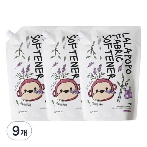 케이맘 랄라포포 유아용 섬유유연제 자작나무향 리필, 1.3L, 9개