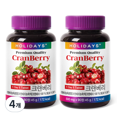 홀리데이즈 크랜베리 영양제, 90정, 4개