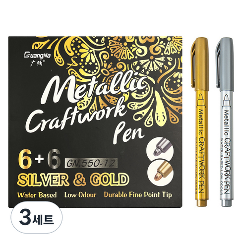 동아피엠에스 메탈릭 Craftwork 펜 실버 6p + 골드 6p 세트, 3세트