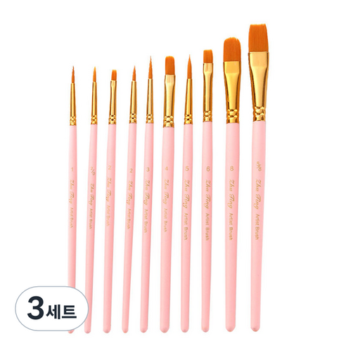 메이크마인 나일론 브러쉬 아크릴 다기능 유화미술붓 세트 핑크, 1, 2/0, 2, 2, 5, 6, 4, 8, 5/8, 3세트