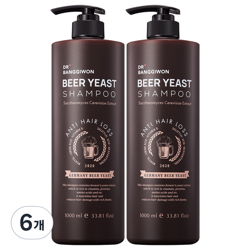 닥터방기원 맥주 효모 탈모증상 완화 샴푸, 1000ml, 6개