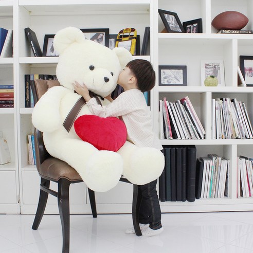 포근포근 자이언트 사랑해 큰곰인형 초대형 + 하트쿠션, 150cm, 아이보리 + 랜덤 발송, 1세트