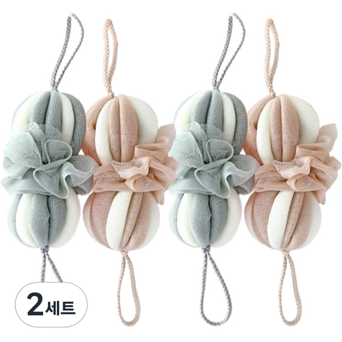 일상마스터 저자극 투톤 롱 샤워볼 세트, 혼합색상, 4개입, 2세트