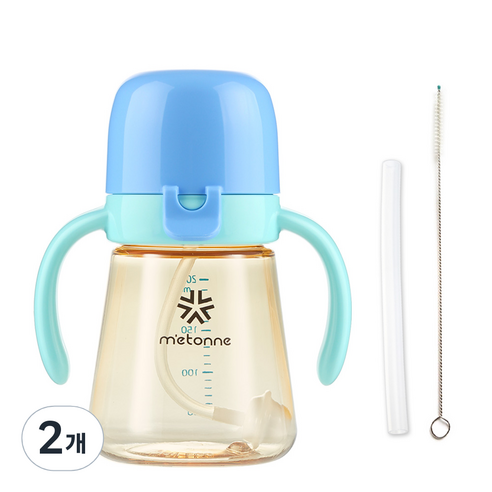 메똔느 PPSU M5 추 빨대컵 200ml, 블루, 2개