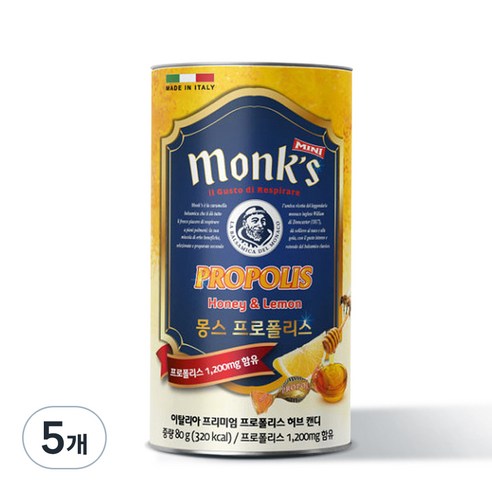 Monks 프로폴리스 캔디, 80g, 5개