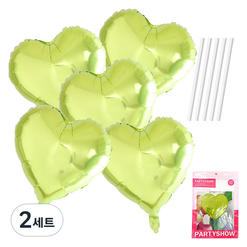 파티쇼 하트 은박 풍선 45cm 5p + 빨대 5p 세트, 라임그린(풍선), 2세트