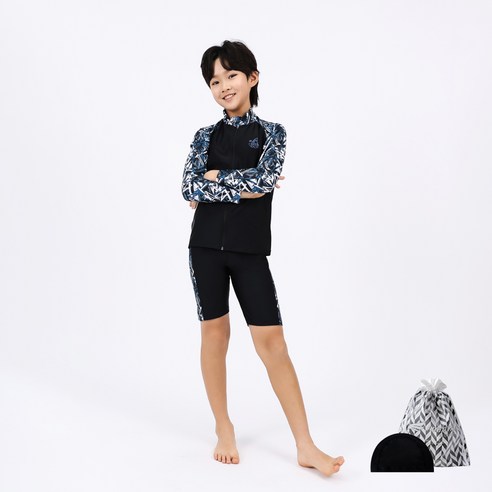 아쿠아티카 남아용 집업래쉬가드 + 스윔팬츠 + 스판수모 + 비닐백 AQA375