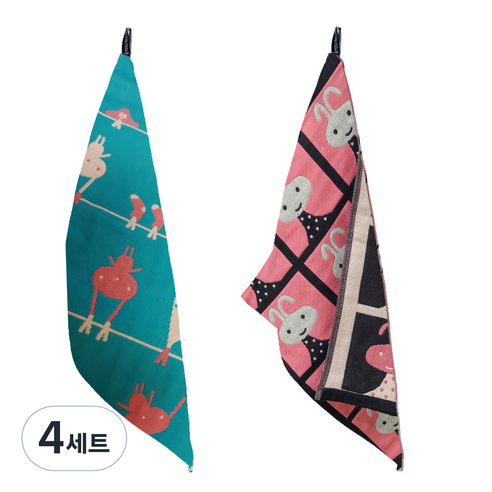 북유럽풍 순면 일러스트 면행주 2종 세트, 4세트, 013 대롱대롱토끼, 랜덤발송