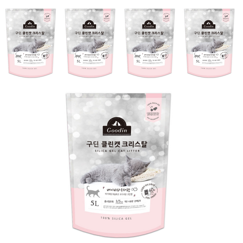 구딘 클린캣 크리스탈 고양이모래 베이비파우더향, 5L, 5개