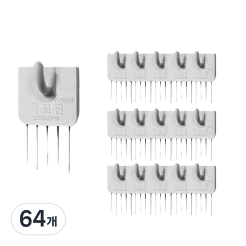 꼭꼬핀 파워 U자형 벽지핀, 화이트, 64개