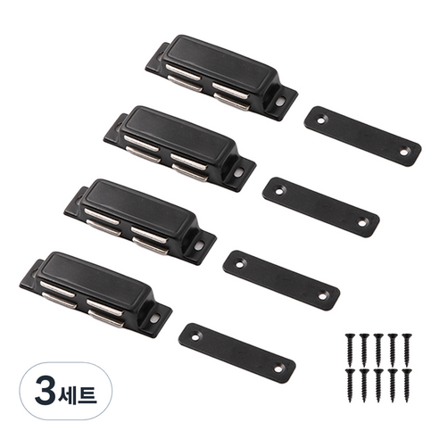 철물대장 스텐 자석 파워 빠찌링 4p 세트 블랙, 3세트