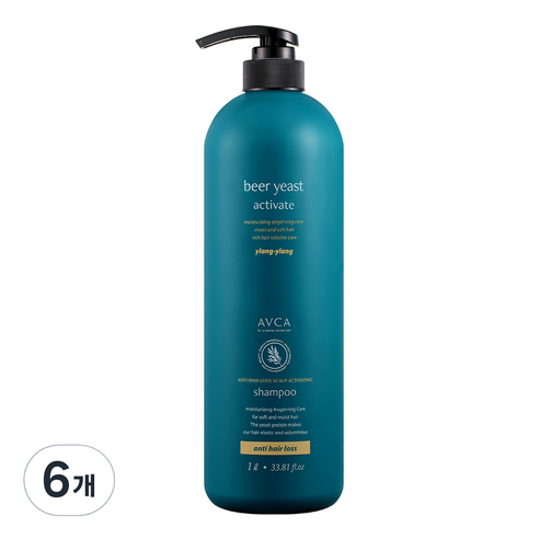 아브카 맥주효모 두피케어 탈모증상완화 샴푸 일랑일랑, 1000ml, 6개