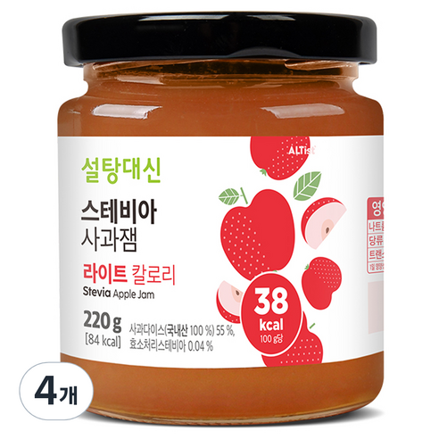 설탕대신 스테비아 사과잼, 220g, 4개