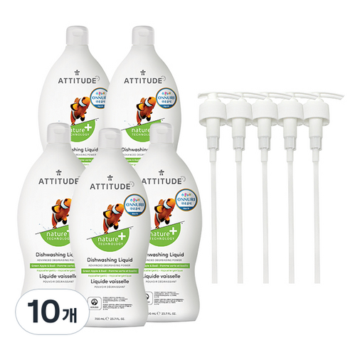 에티튜드 주방세제 그린애플앤바질향, 700ml, 10개