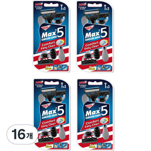 드위트리 NEW MAX 5단 일회용 면도기, 3개입, 16개