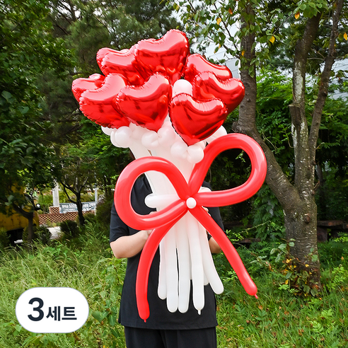 파티쇼 DIY 하트 꽃풍선 꽃다발 만들기 + 손펌프 세트, 레드(꽃다발), 핑크(손펌프), 3세트