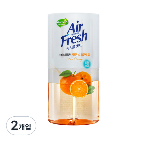 홈즈 에어후레쉬 크리스탈워터 방향제 본품 시트러스오렌지, 400ml, 2개입, 과일/트로피칼향